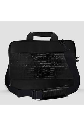 leather croc compact 13.3 - 14 inches laptop bag - black