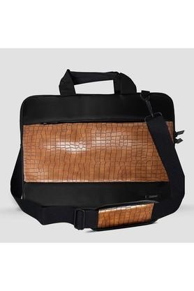 leather croc compact 13.3 - 14 inches laptop bag - brown
