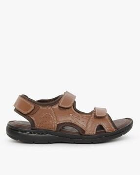 leather dual strap sandals with velcro