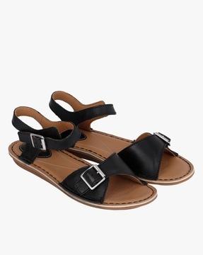 leather flat sandals with ankle-loop