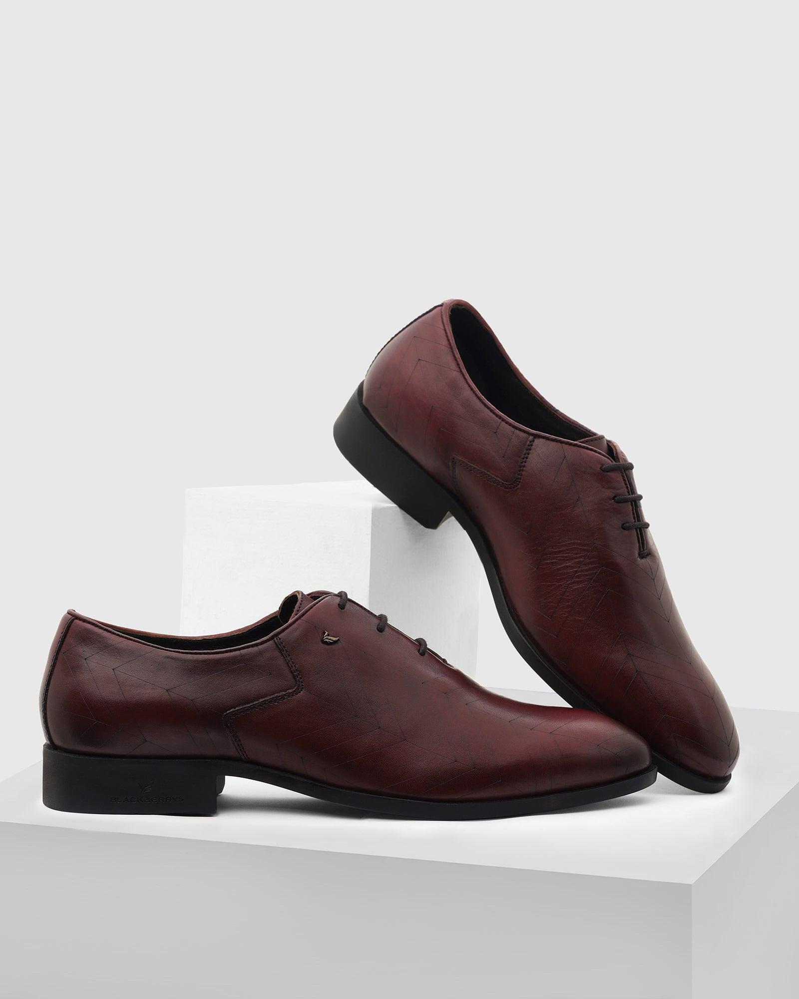leather formal burgandy solid oxford shoes - prob