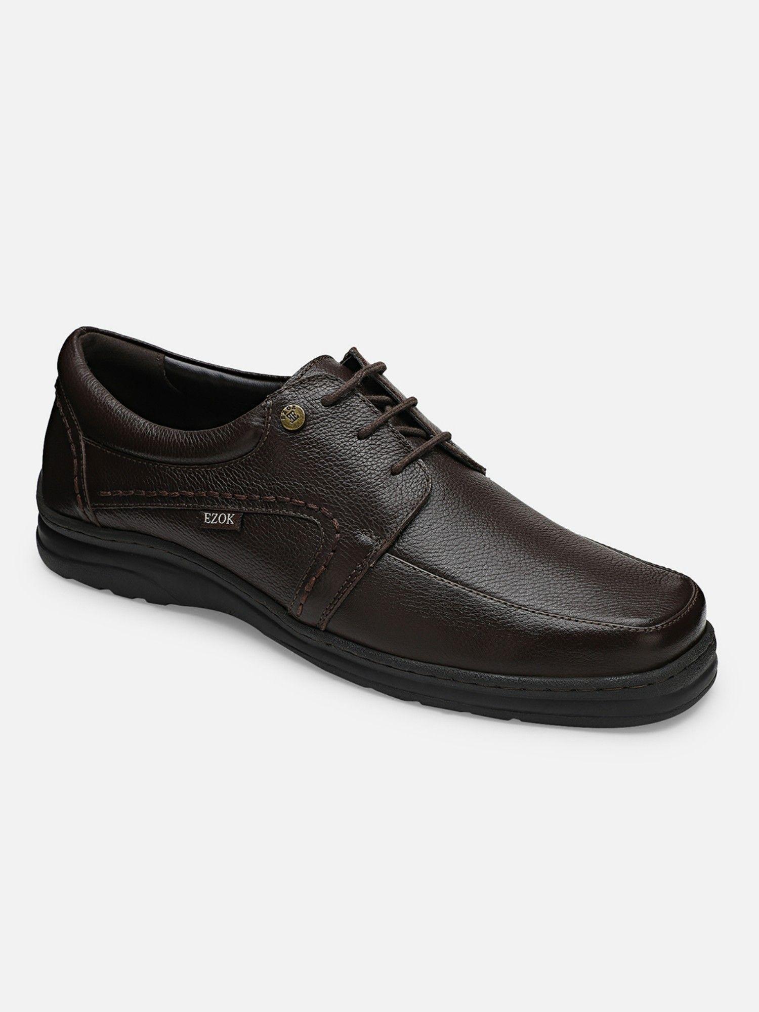 leather formal solid brown derbies for men