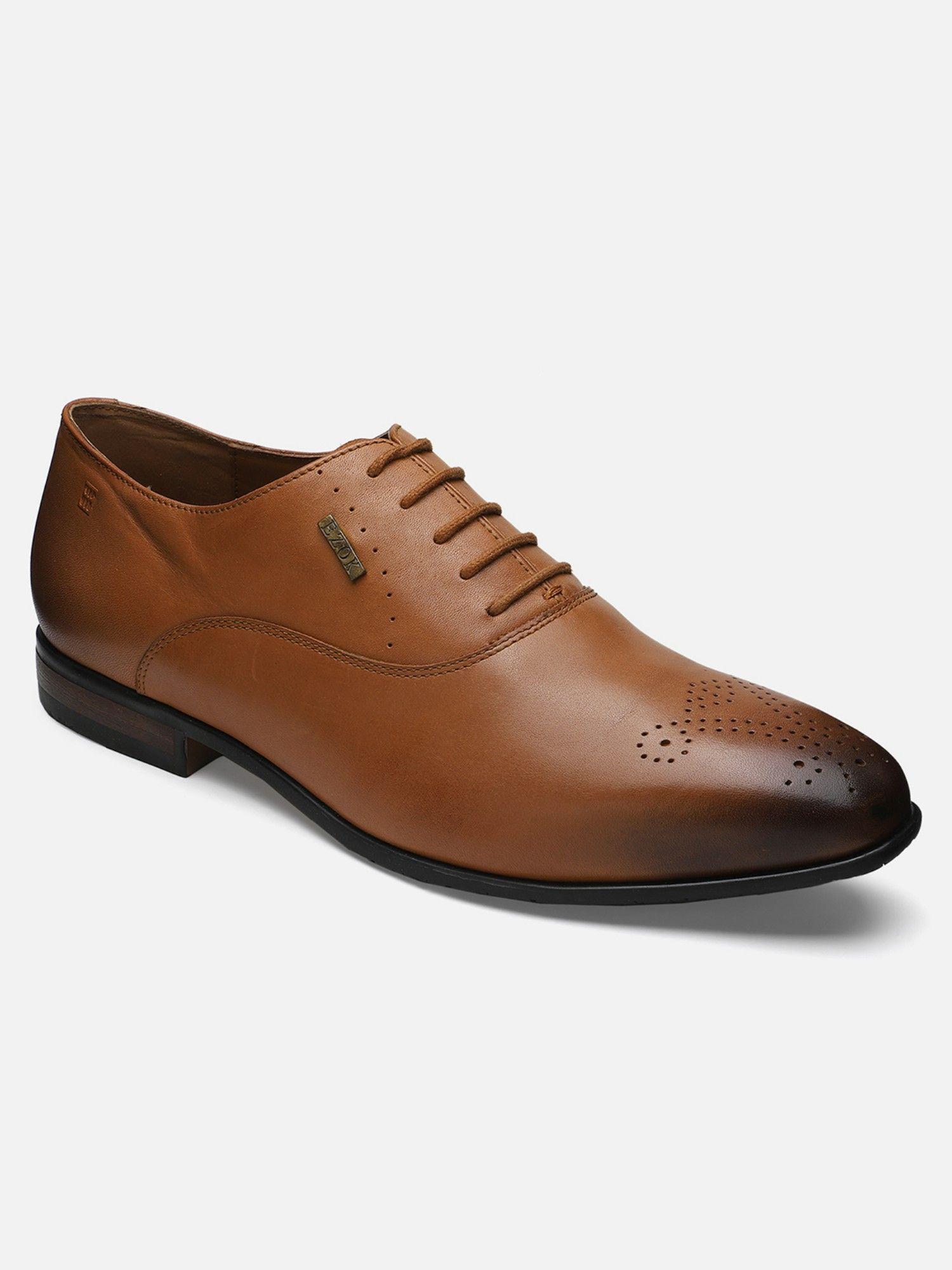 leather formal solid tan brogues for men