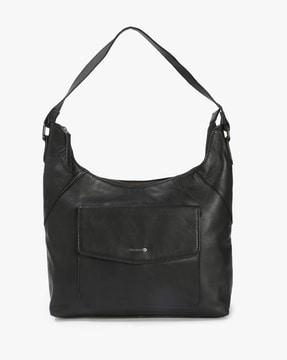 leather handbag with external pocket