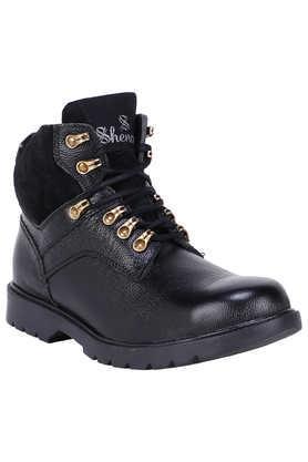 leather lace up men's boots - black
