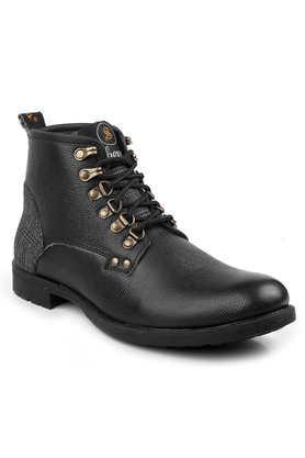 leather lace up men's boots - black