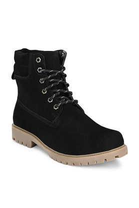 leather lace up men's boots - black