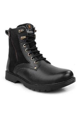 leather lace up men's boots - black