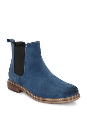 leather lace up men's boots - blue