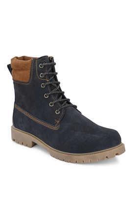leather lace up men's boots - navy