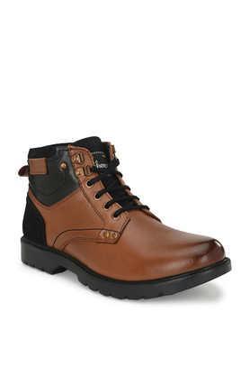 leather lace up men's boots - tan