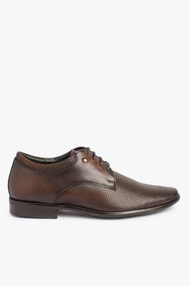 leather lace up men's formal derby shoes - brown