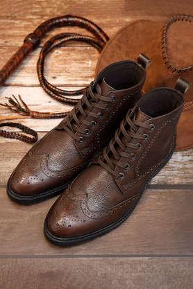 leather lace up men's mid tops boots - brown