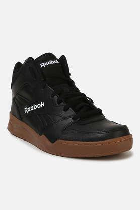 leather lace up men's sport shoes - black