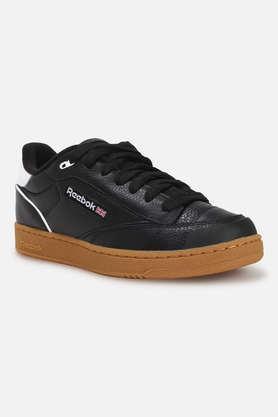 leather lace up unisex's sports shoes - black