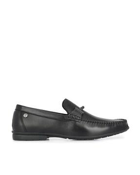 leather loafers with metal accent