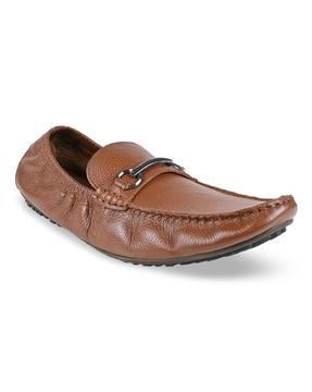 leather loafers with metal accent