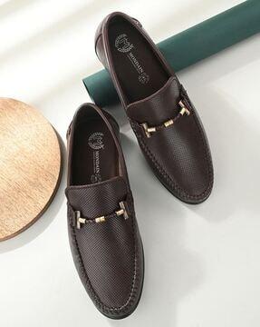 leather loafers with metal accent