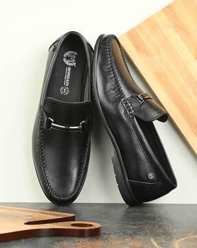 leather loafers with metal accent