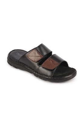 leather low tops slip-on men's slippers - black