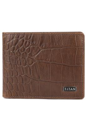 leather men's casual two fold wallet - brown