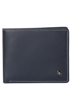 leather men's casual two fold wallet - navy