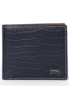 leather men's casual two fold wallet - navy