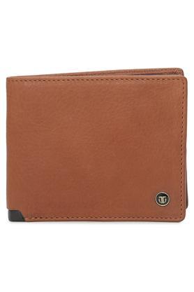 leather men's casual two fold wallet - orange