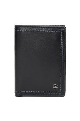 leather men's formal two fold wallet - black