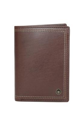 leather men's formal two fold wallet - brown