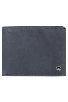 leather men's formal two fold wallet - navy