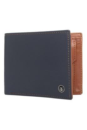 leather mens casual bi fold wallet - navy