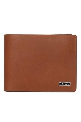 leather mens casual bi fold wallet - orange