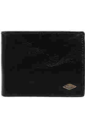 leather mens casual two fold wallet - black