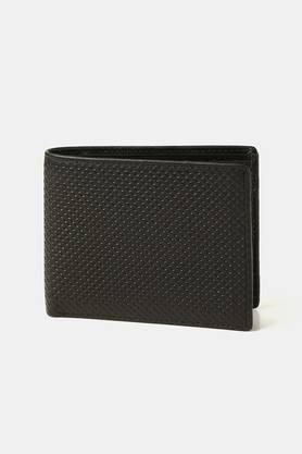 leather mens casual two fold wallet - black