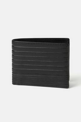 leather mens casual two fold wallet - black