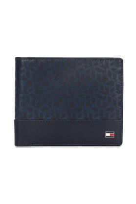 leather mens casual two fold wallet - navy