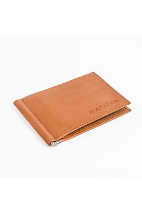 leather mens formal two fold wallet - orange