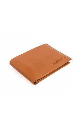 leather mens formal two fold wallet - orange