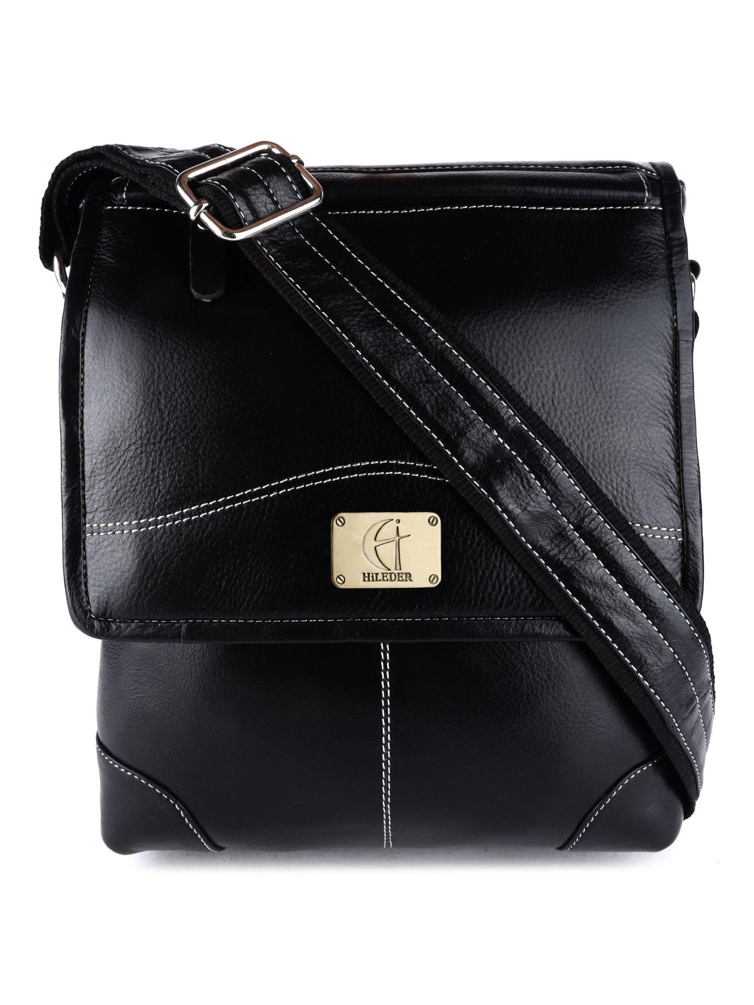 leather messenger shoulder unisex 11 inch sling cross body travel office bag black