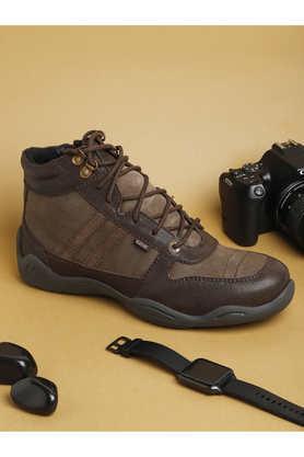 leather mid tops lace up men's boots - brown