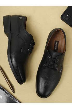 leather mid tops lace up men's formal shoes - black