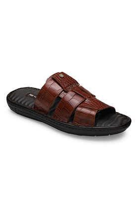 leather mid tops slip-on men's sandals - tan