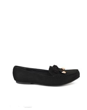 leather moccasins with tie-up bow