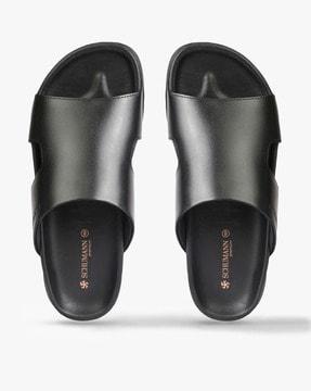 leather open-toe slides