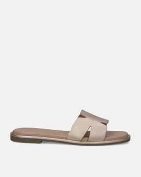 leather open-toe slides