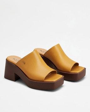 leather platform heeled mules