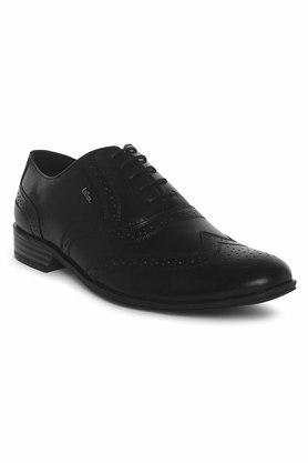 leather regular lace up mens brogue shoes - black