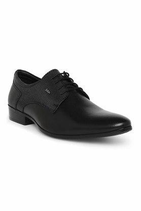 leather regular lace up mens derby shoes - black