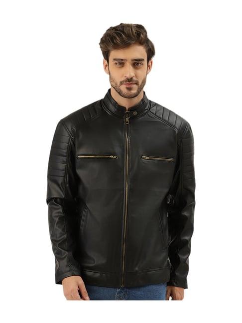 leather retail black full sleeves faux leather jacket